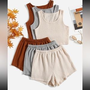 3pcs Waffle Knit Pajama Set